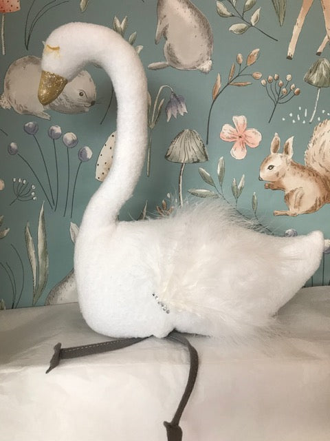 Large pink Shelf Flamingo or Large Shelf Swan with real feathers. Both have sparkly beaks, long legs with real feathers for their wings ! The measurement of each are 38cm high x 28cm wide